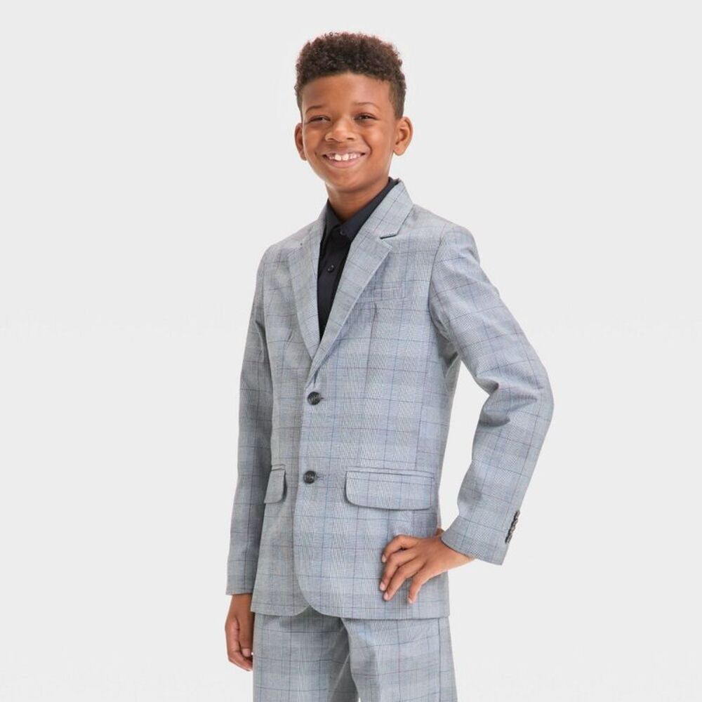 Boys' Plaid Suit Jacket - Cat & Jack Dark Gray 7: Twill Construction
